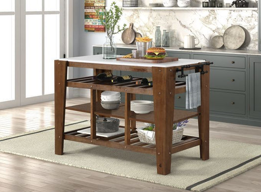 Alaroa - Kitchen Island - Marble Top & Rustic Brown
