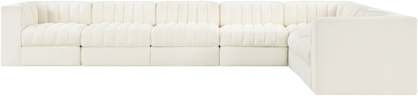Rummi - Velvet Performance Fabric Upholstered 7 Piece Modular Sectional (With 3 Corner Chairs)