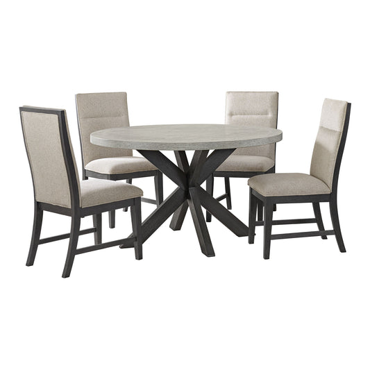 Axel - 5 Piece Standard Height Dining Set (Round Table And Four Fabric Chairs) - Espresso / Light Gray