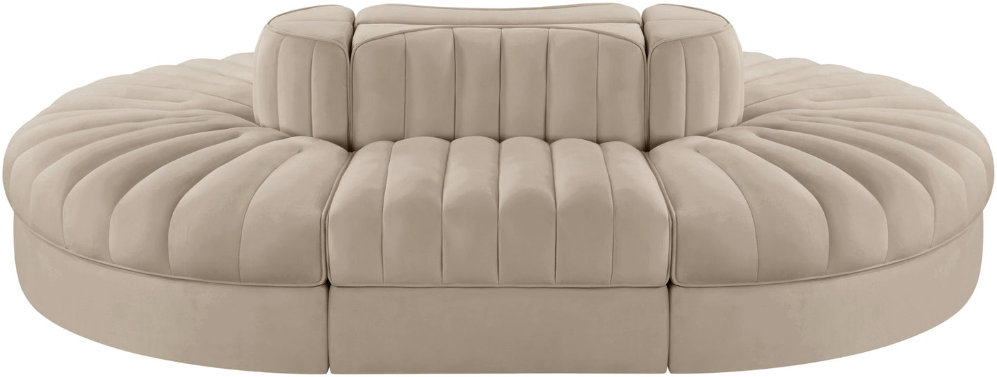 Rummi - Oval Velvet Performance Fabric Upholstered 6 Piece Modular Sectional