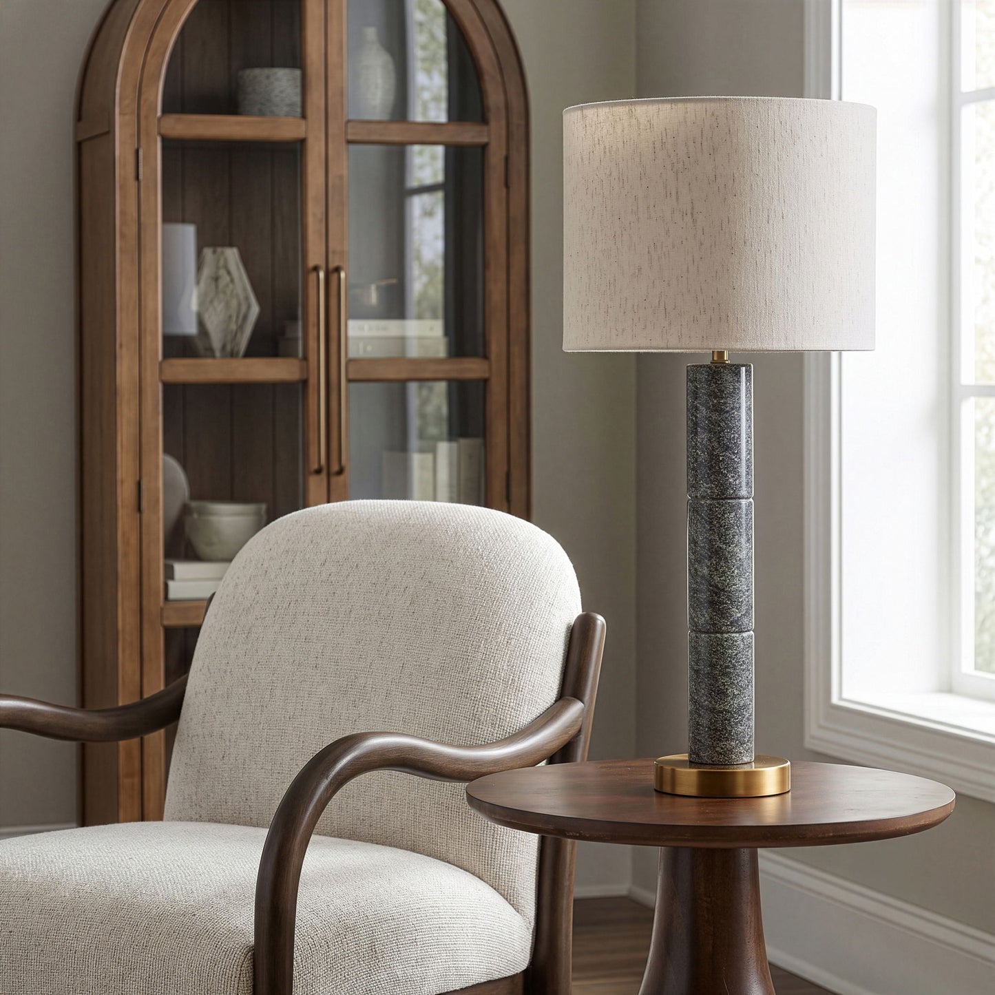 Opaline - Linen Textured Fabric And Brass Table Lamp