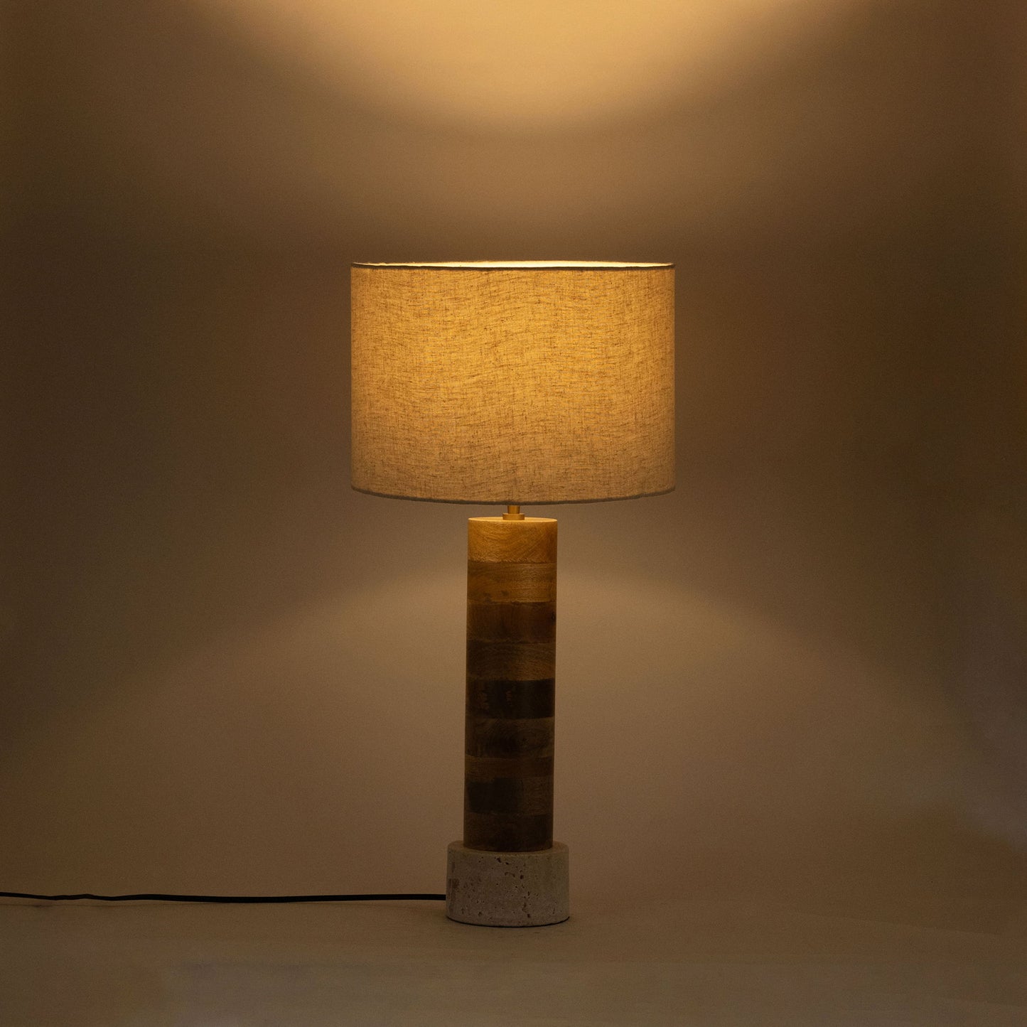Orenda - Mango Wood Base And Linen Textured Fabric Shade Table Lamp - Travertine / Natural