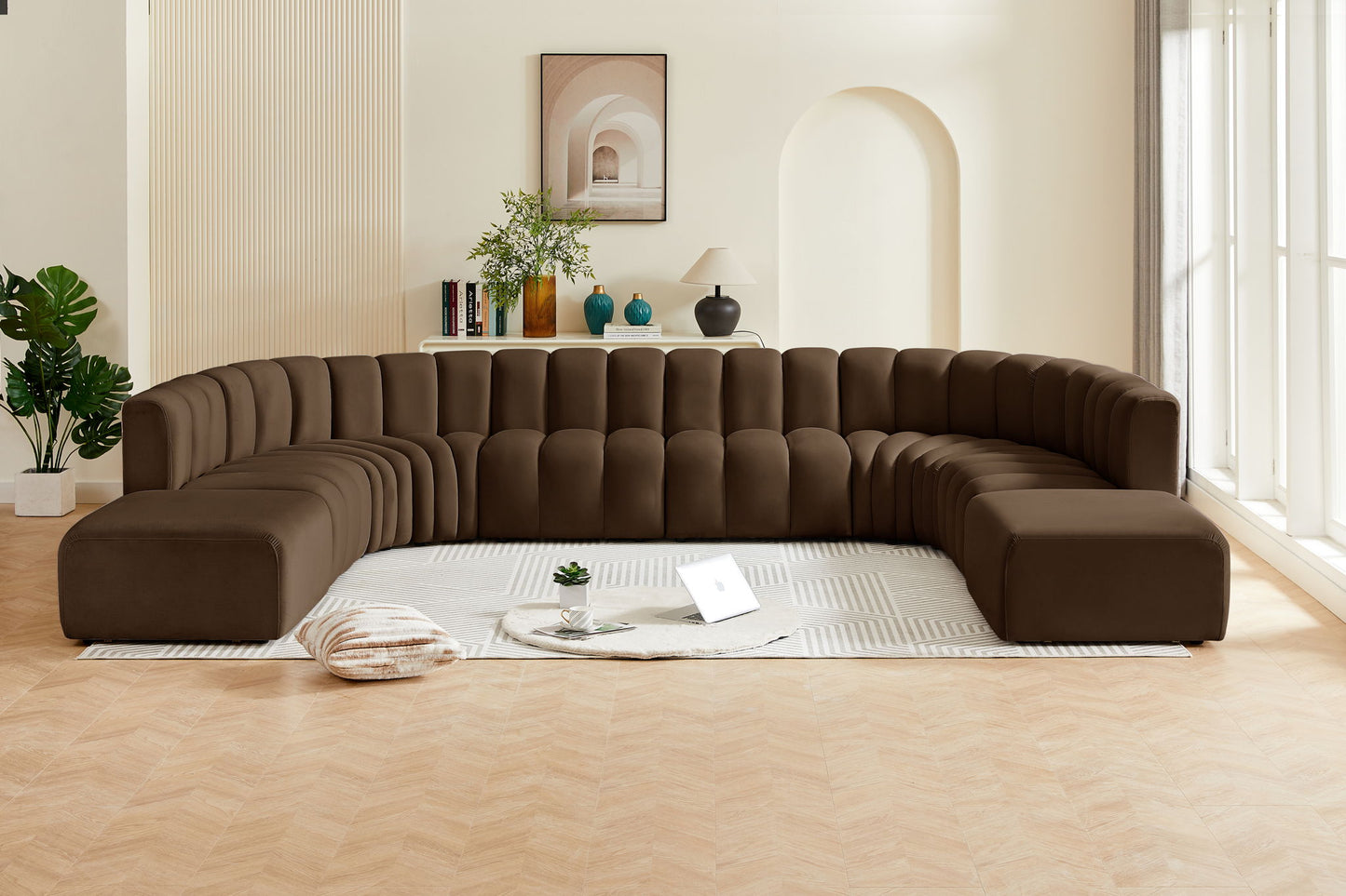 Arc - Velvet 10 Piece Modular Sofa - Brown