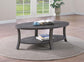 T177 - Coffee Table & 2 Round End Tables - Dark Brown