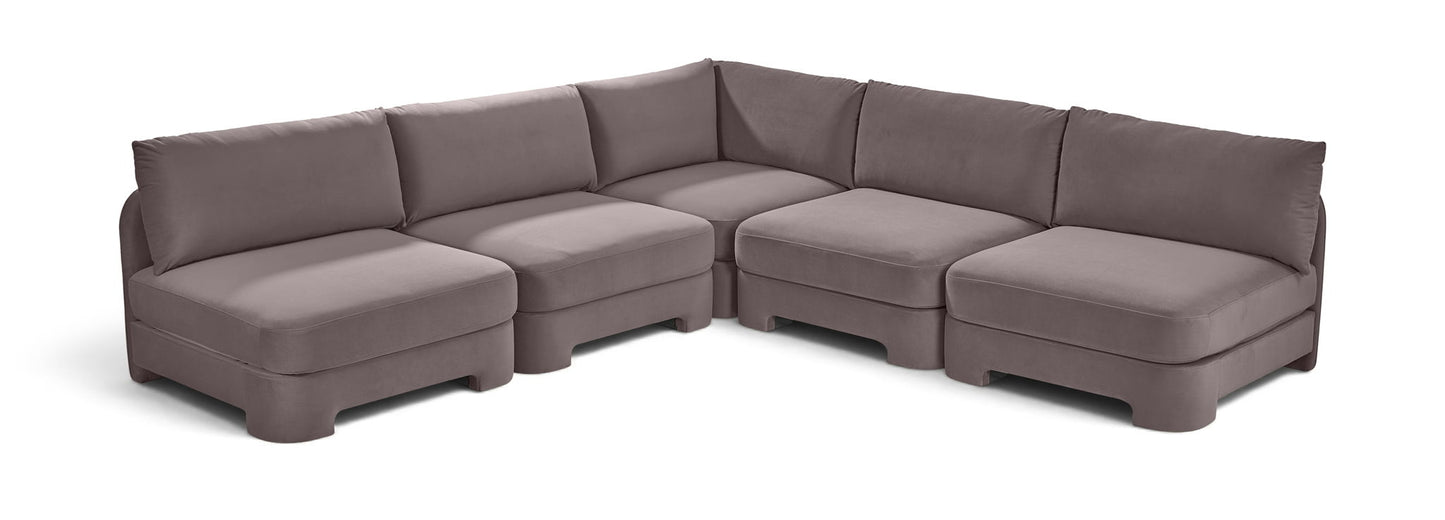 Hammond - Velvet Performance Fabric Upholstered 5 Piece Armless Sectional