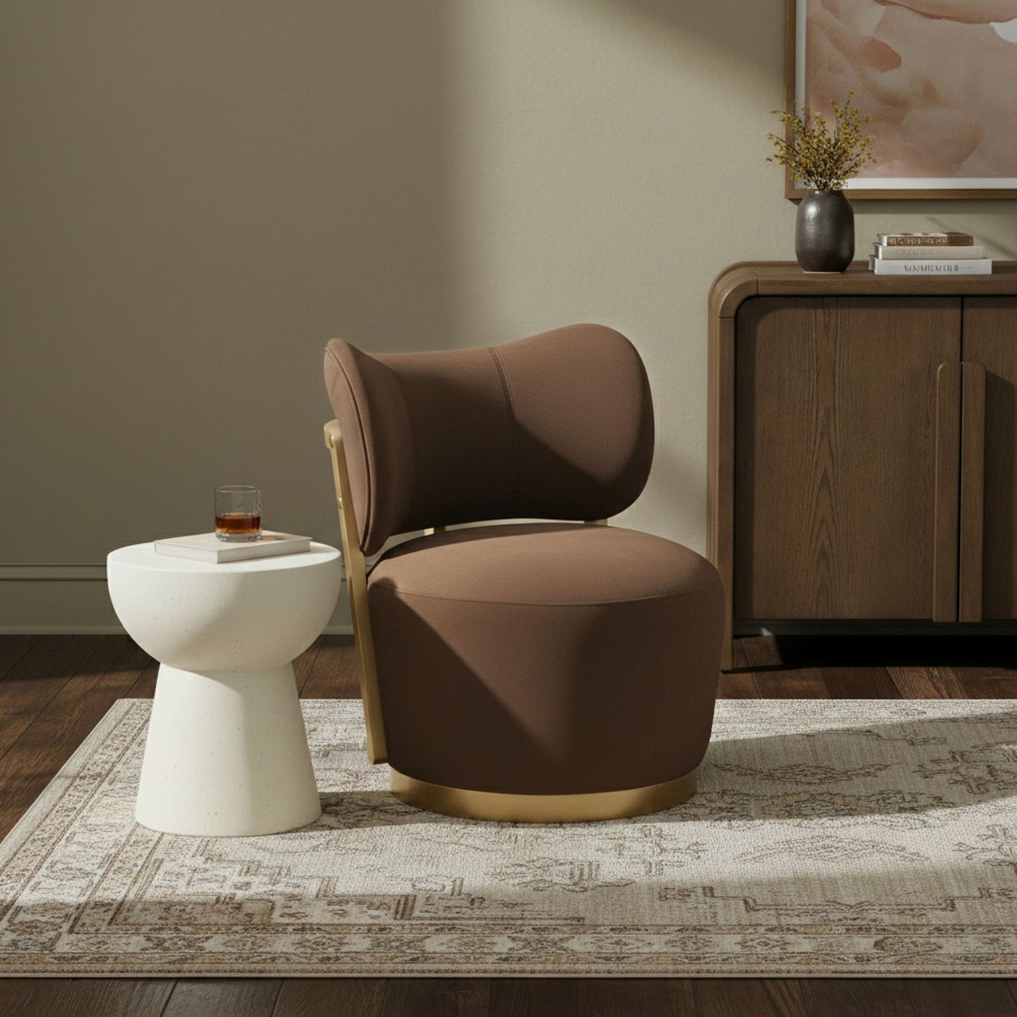 Elara - Velvet Upholstered Swivel Accent Chair - Stained Natural