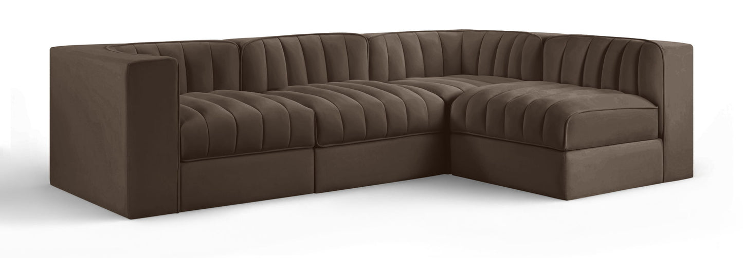 Rummi - Velvet Performance Fabric Upholstered 4 Piece Modular Sectional