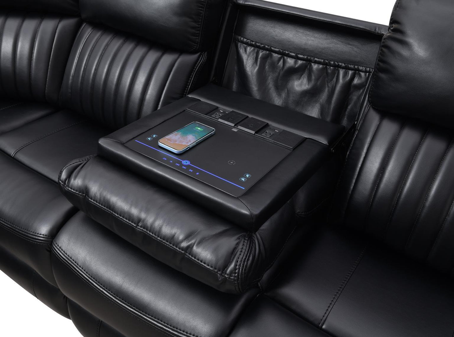 U22 - 3 Piece Power Reclining Sectional With Screen - Black