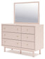 Wistenpine Full Upholstered Panel Headboard with Mirrored Dresser and 2 Nightstands