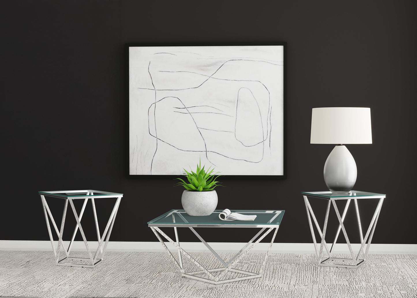 Brittania 3-piece Square Coffee and End Table Set Nickel