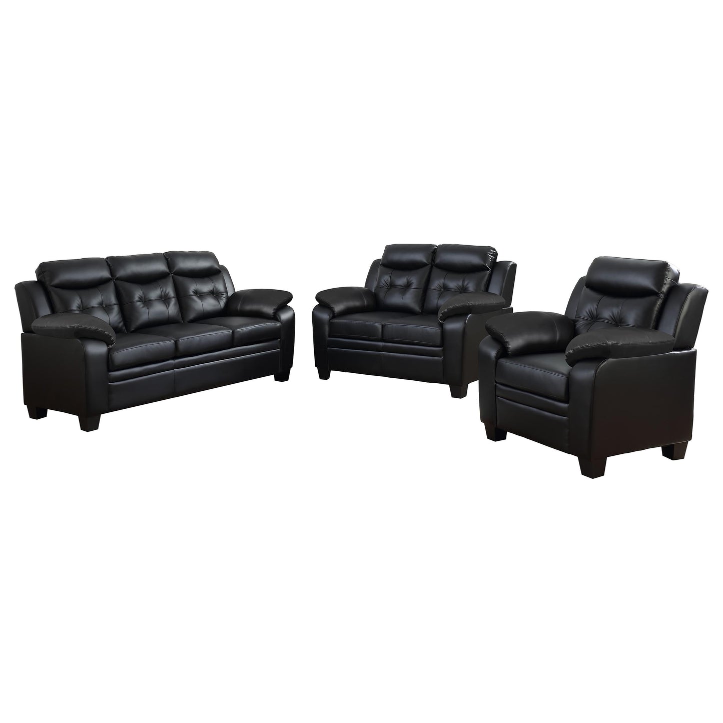 Finley 3-piece Upholstered Padded Arm Tufted Sofa Set Black