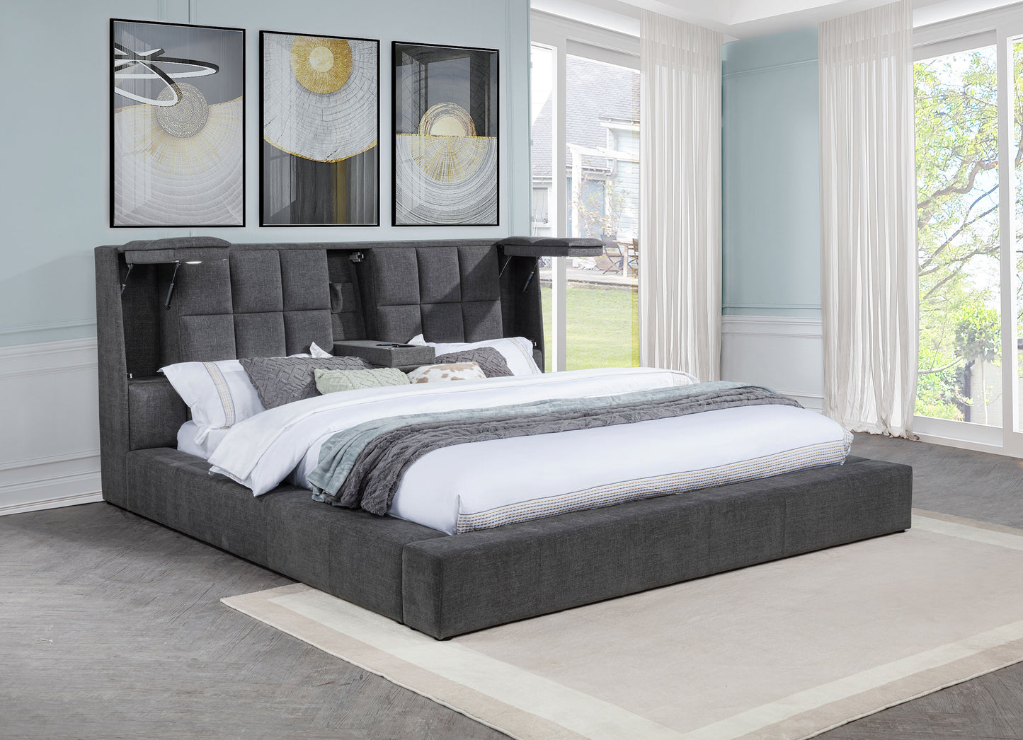 Dreux Upholstered Eastern King Panel Platform Bed Grey