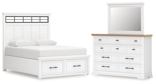 Ashbryn Queen Panel Storage Bed with Mirrored Dresser