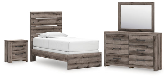 Graystorm Twin Panel Bed, Dresser, Mirror and Nightstand