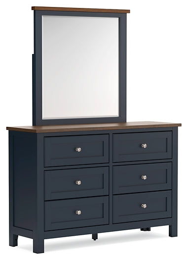 Landocken Twin Panel Headboard with Mirrored Dresser and Nightstand