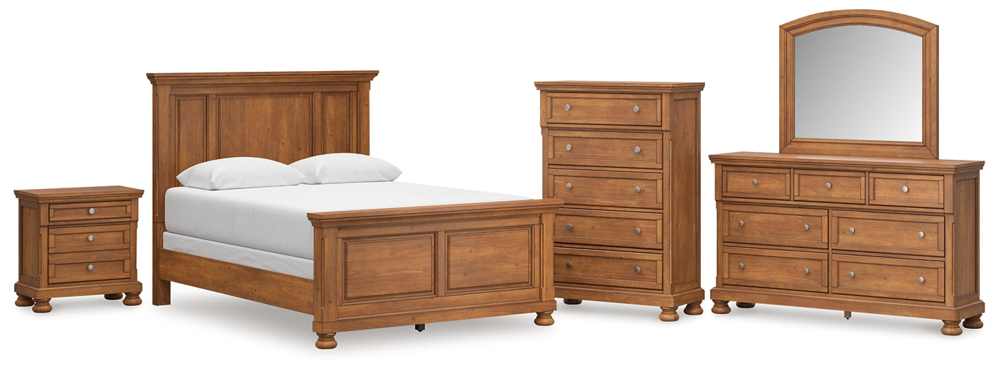 Feddinger Queen Panel Bed with Mirrored Dresser, Chest and Nightstand