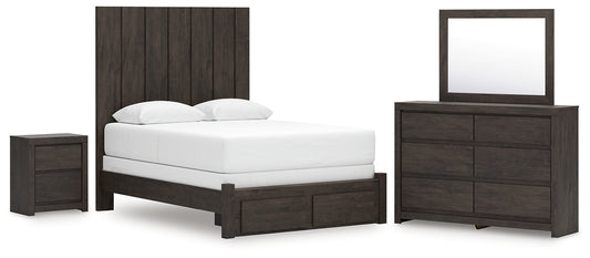 Fraluna Queen Panel Storage Bed with Mirrored Dresser and Nightstand