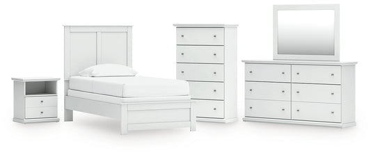 Bostwick Shoals Twin Panel Bed with Mirrored Dresser, Chest and Nightstand