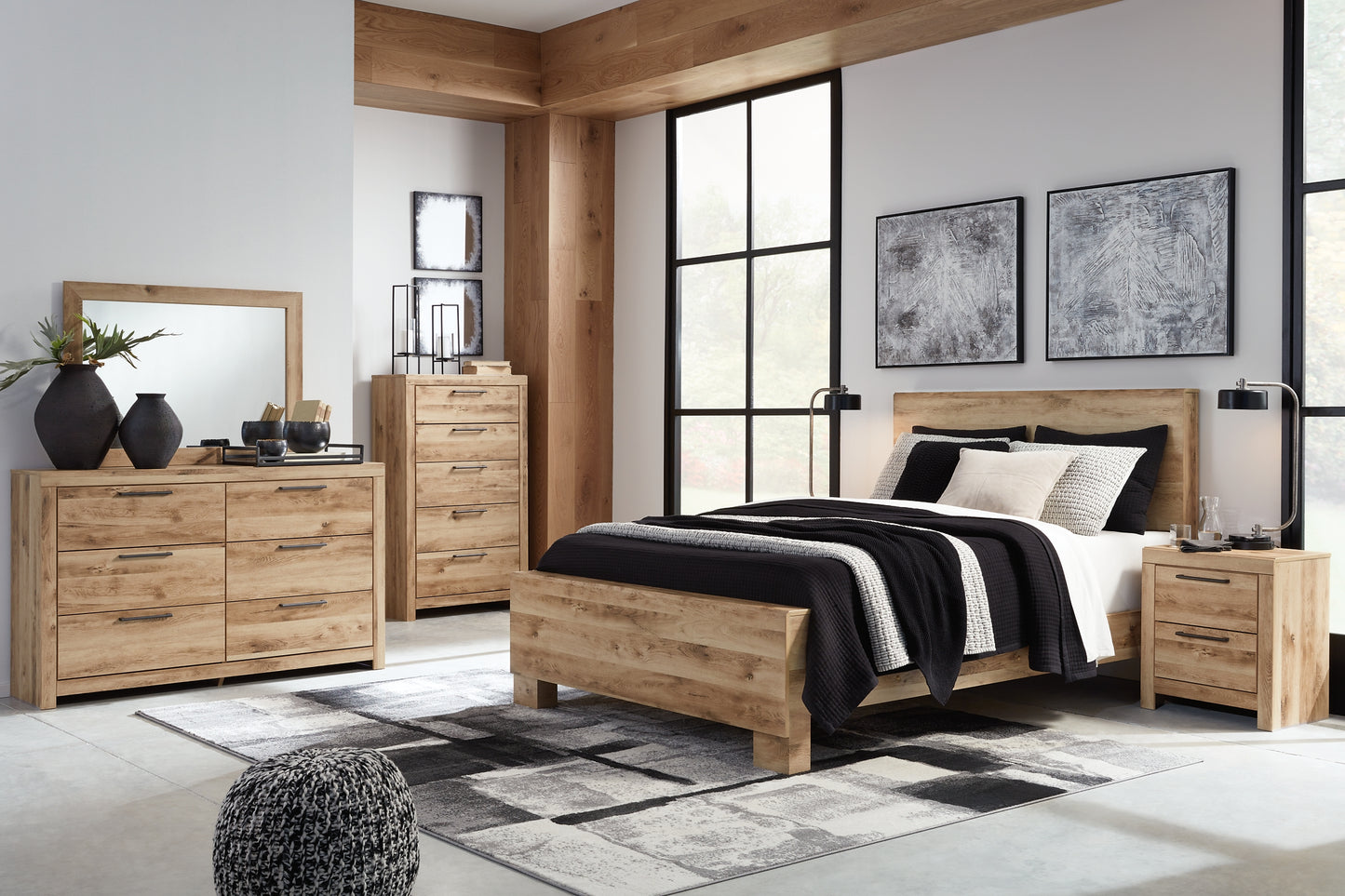 Hyanna King Panel Bed, Dresser, Mirror and Nightstand