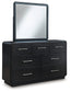 Rowanbeck King Upholstered Panel Bed, Dresser, Mirror and Nightstand