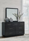 Rowanbeck King Upholstered Panel Bed, Dresser, Mirror and Nightstand