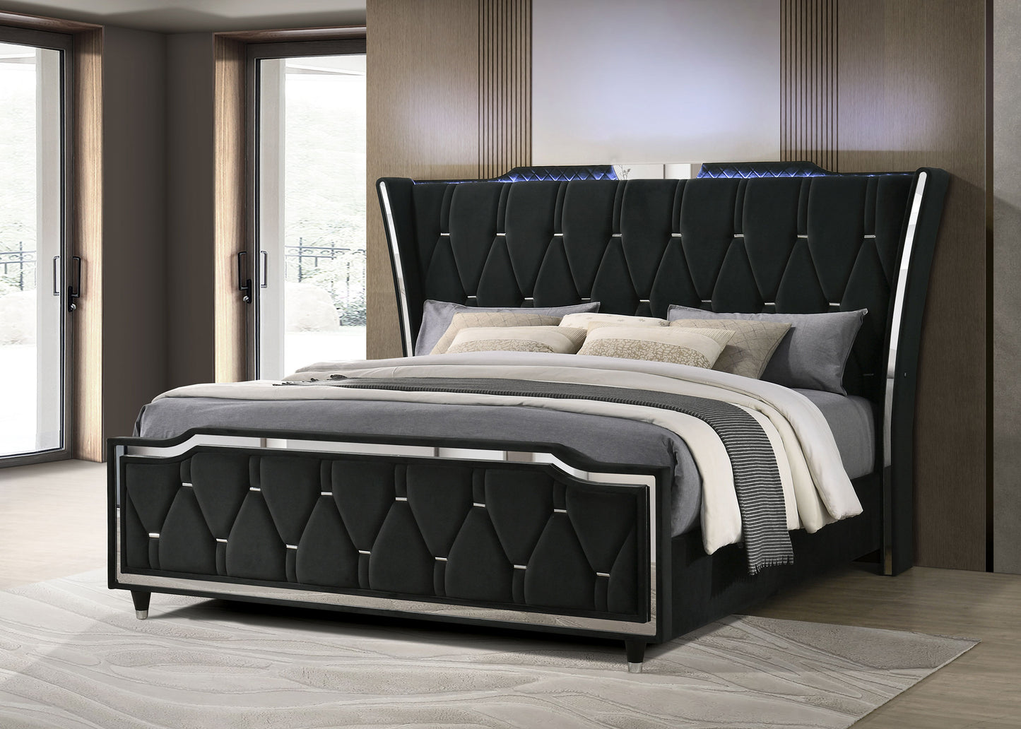 Lorient Eastern King LED Upholstered Bed Black