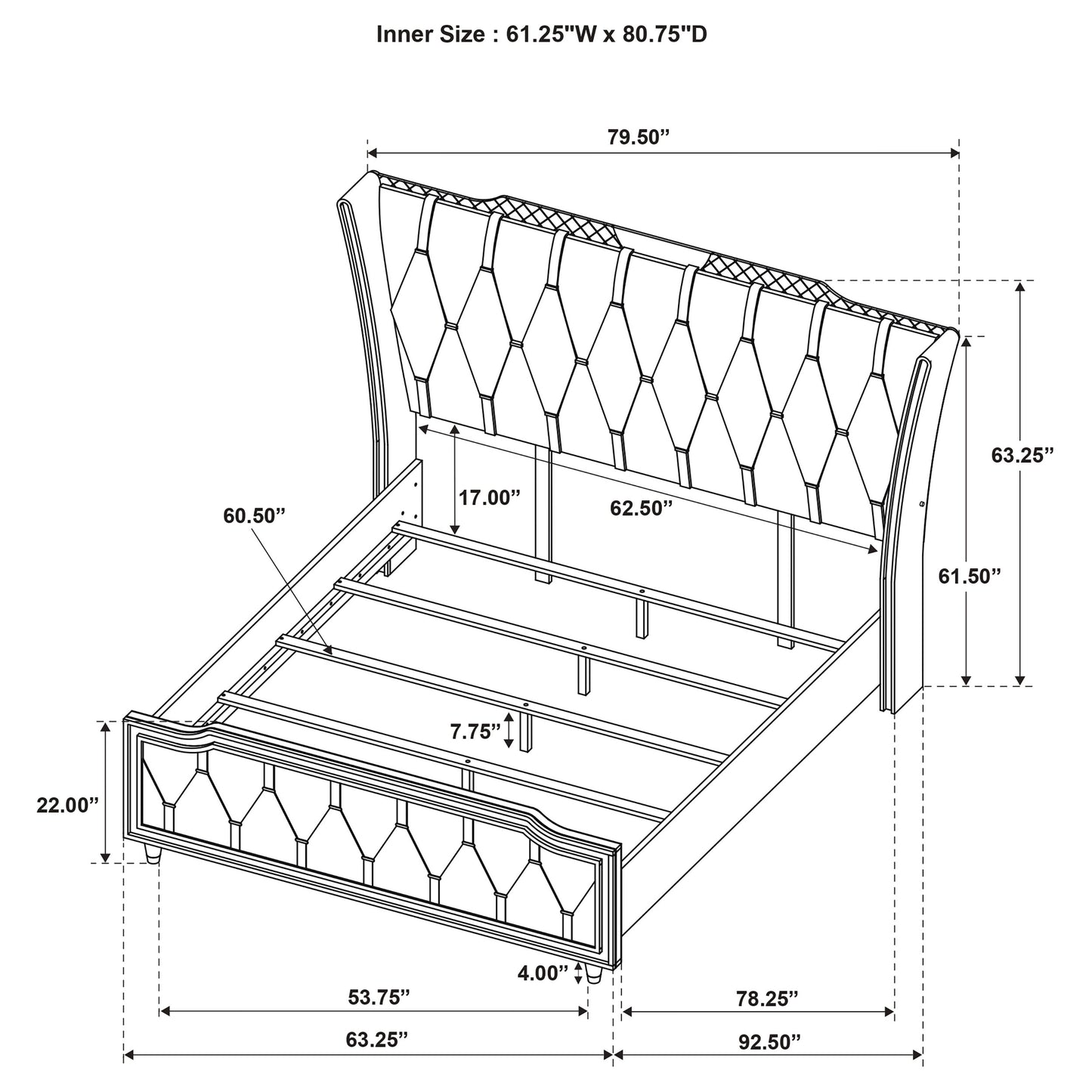 Lorient Queen LED Upholstered Wingback Bed Black