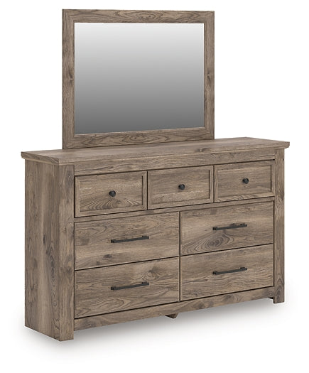 Rusticott King Panel Bed with Mirrored Dresser