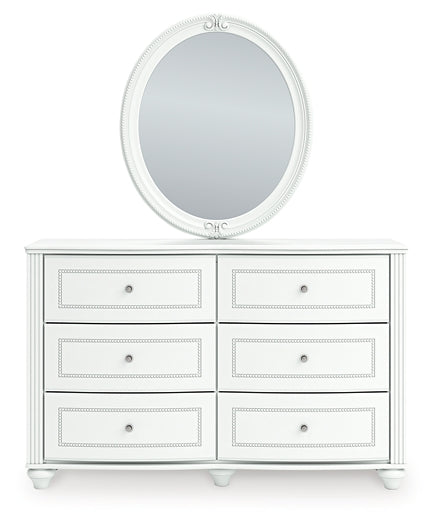 Kozlani Twin Upholstered Panel Bed, Dresser and Mirror