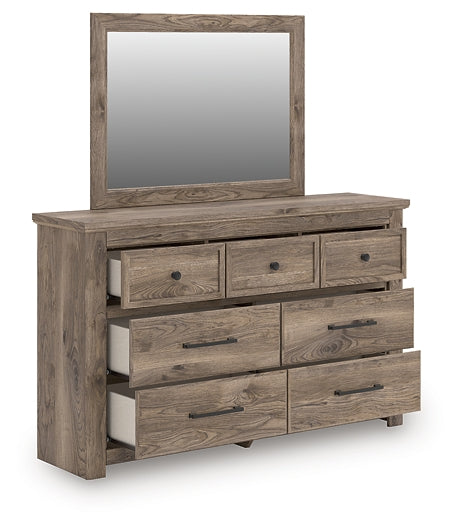 Rusticott California King Poster Bed with Mirrored Dresser and Nightstand