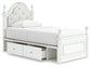 Kozlani Twin Upholstered Panel Storage Bed, Dresser and Mirror