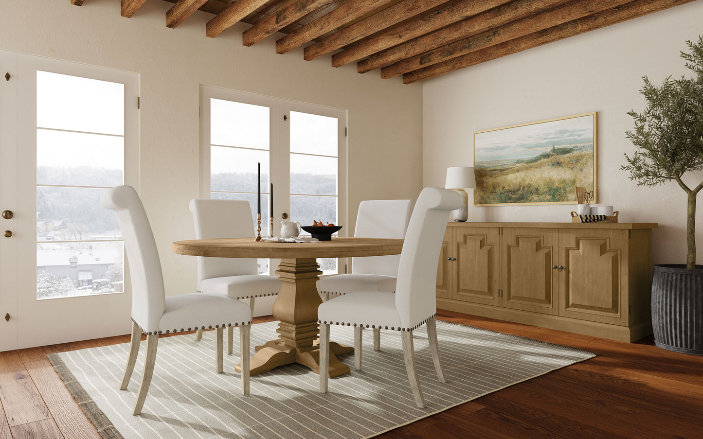 Florence Round 60-inch Wood Dining Table Rustic Honey