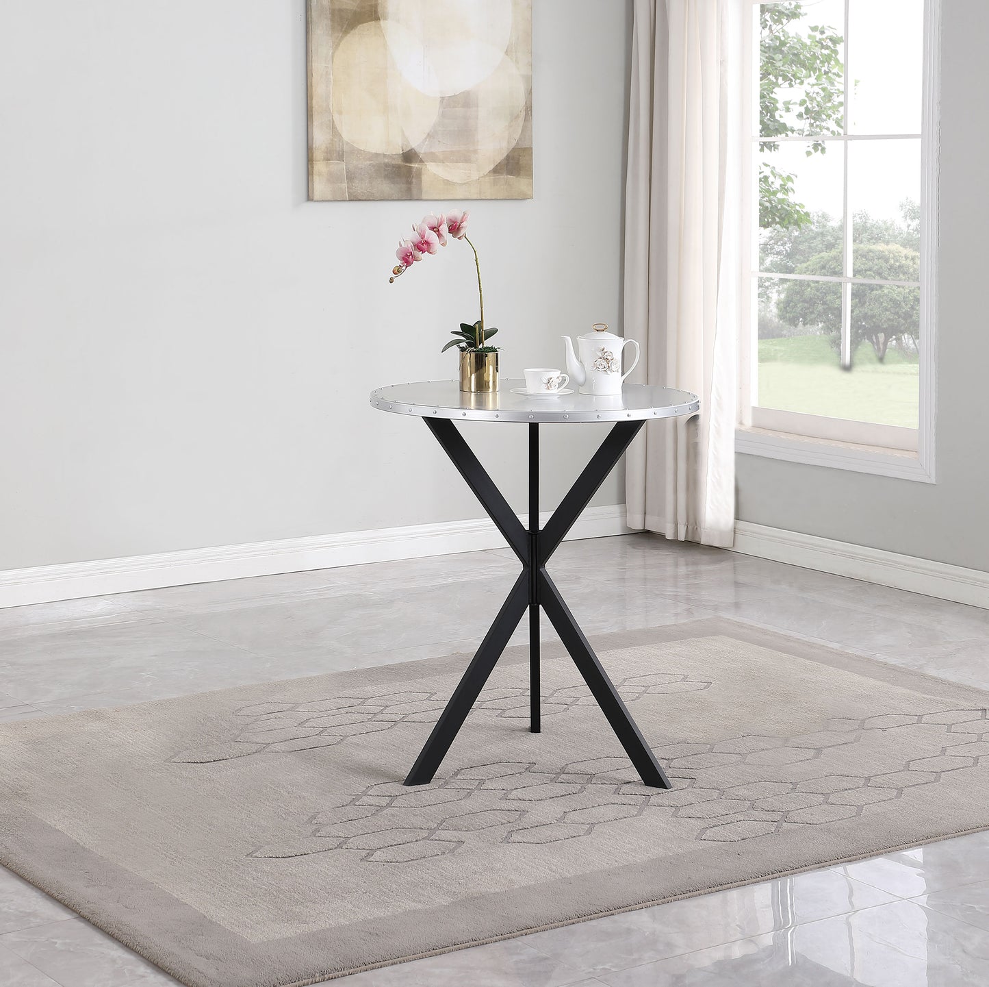 Kenzo Round 32-inch Galvanized Steel Bistro Bar Table Silver