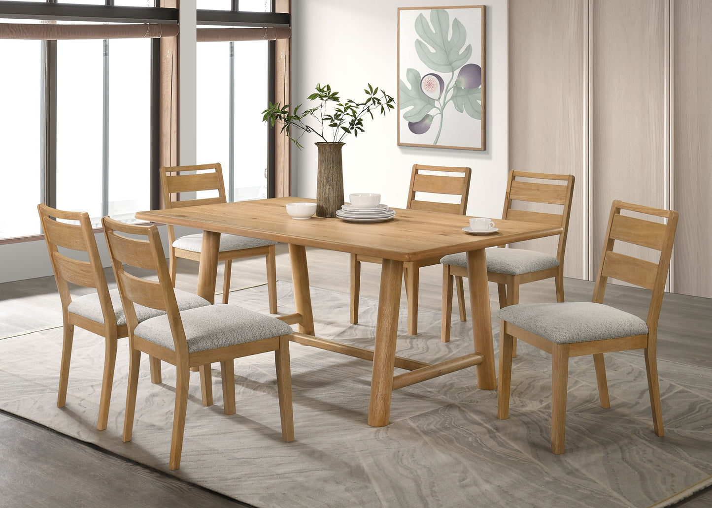 Duncan Ladder Back Dining Side Chair Washed Oak (Set of 2)