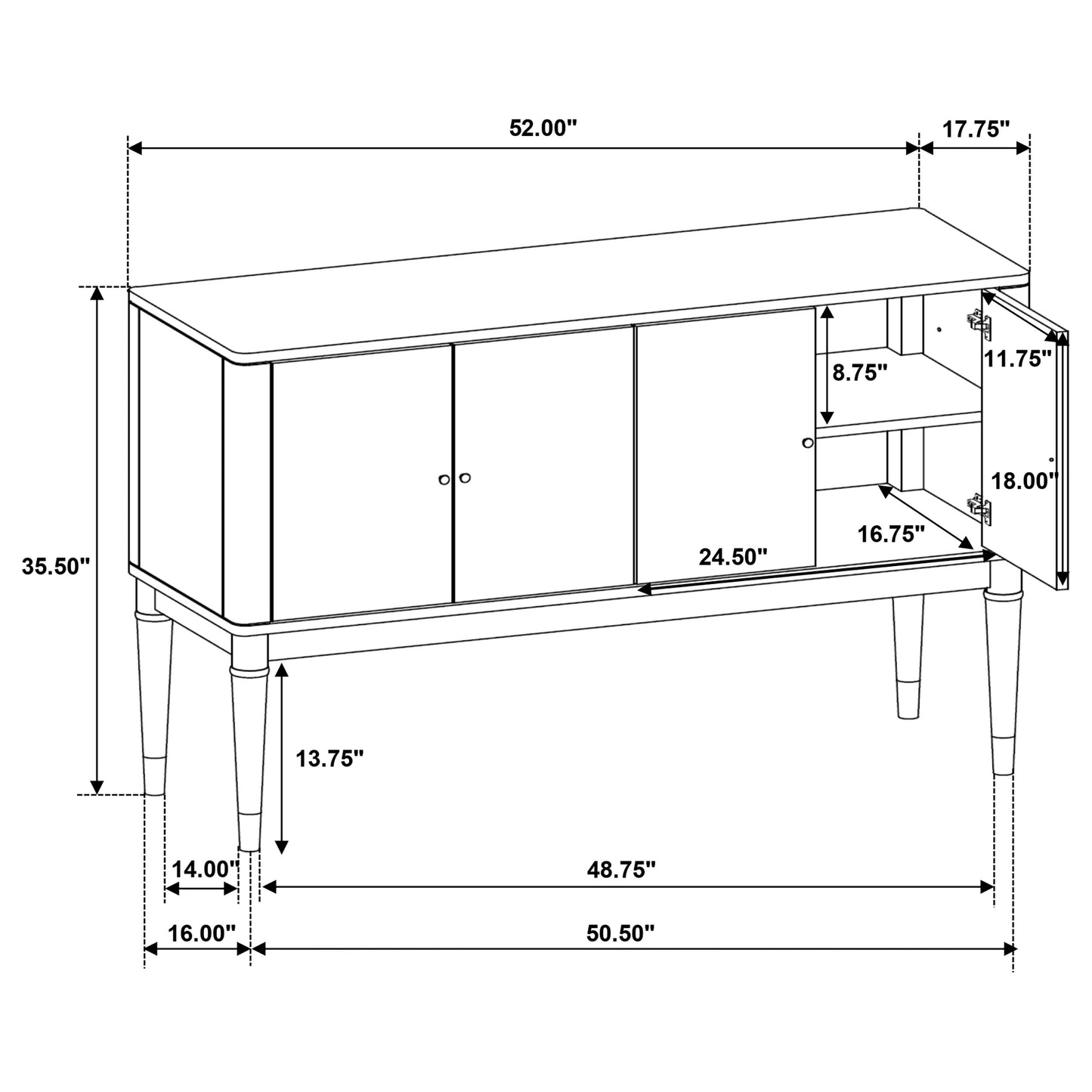 Reseda 4-door Dining Sideboard Server with Shelves Ash Brown