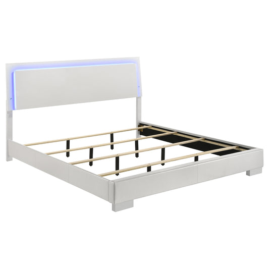 Felicity Wood Eastern King LED Panel Bed White High Gloss