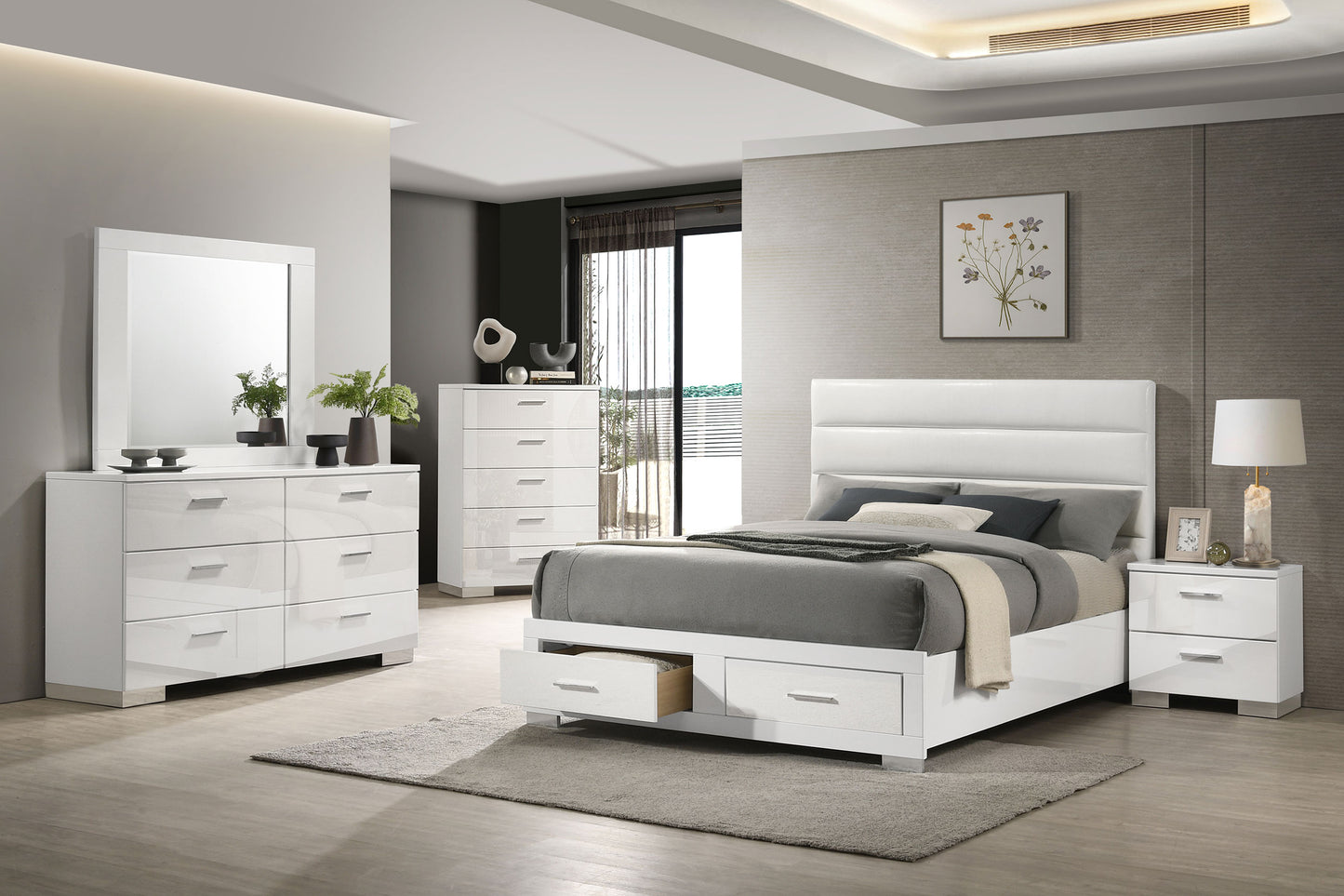 Felicity California King Storage Bed White High Gloss