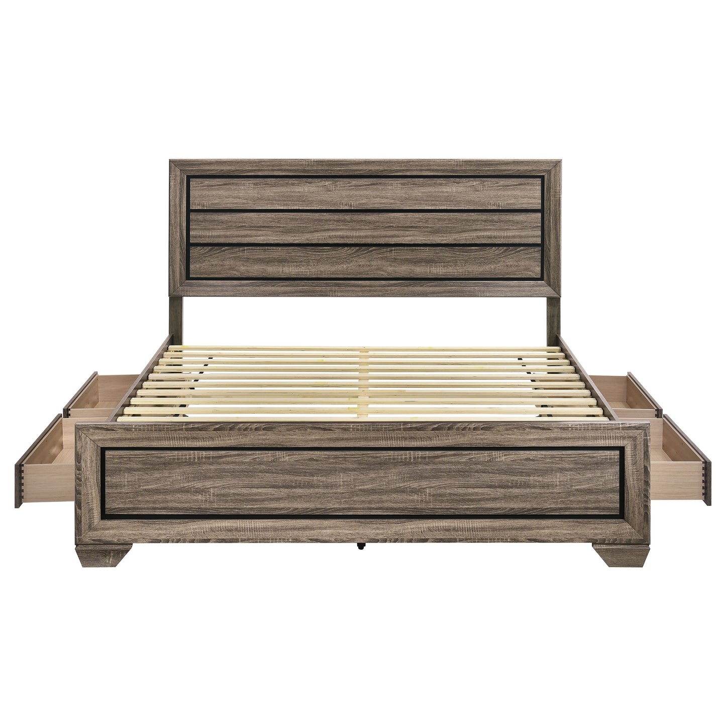 Kauffman Wood Eastern King Storage Panel Bed Washed Taupe