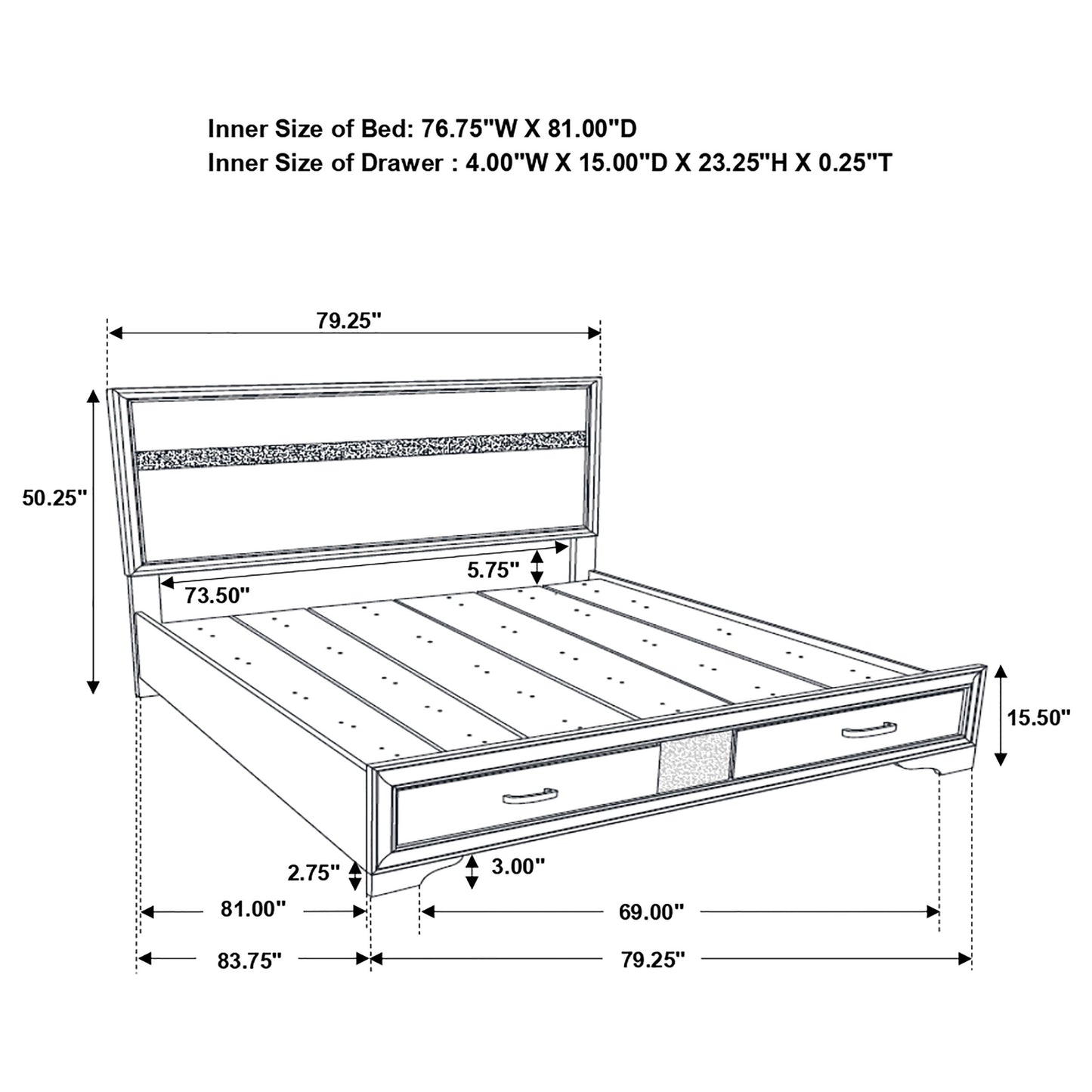 Miranda 51-inch Wood Eastern King Storage Panel Bed White