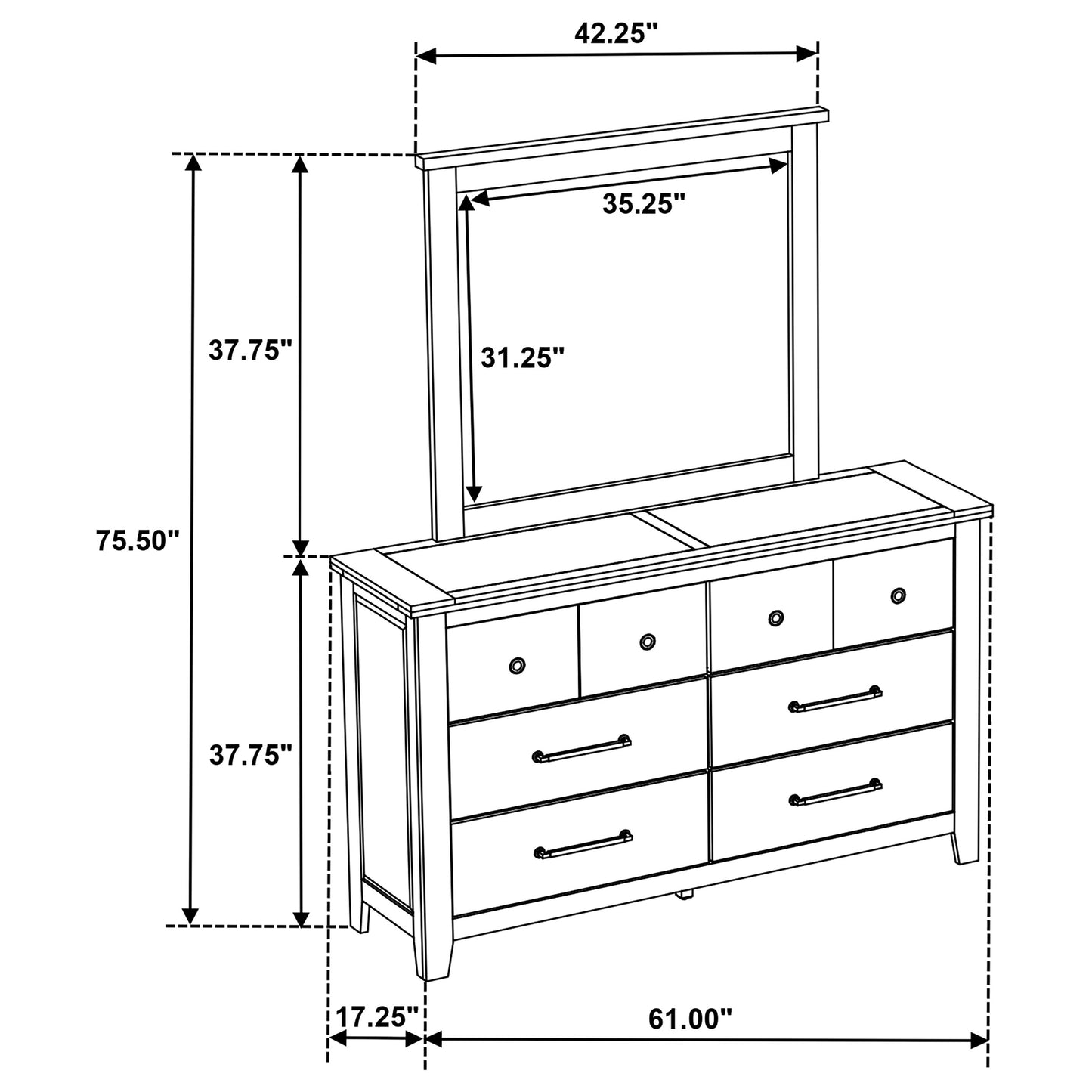 Hazlewood 6-drawer Bedroom Dresser with Mirror Vineyard Oak
