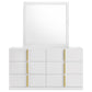 Ines 6-drawer Bedroom Dresser with Mirror White High Gloss