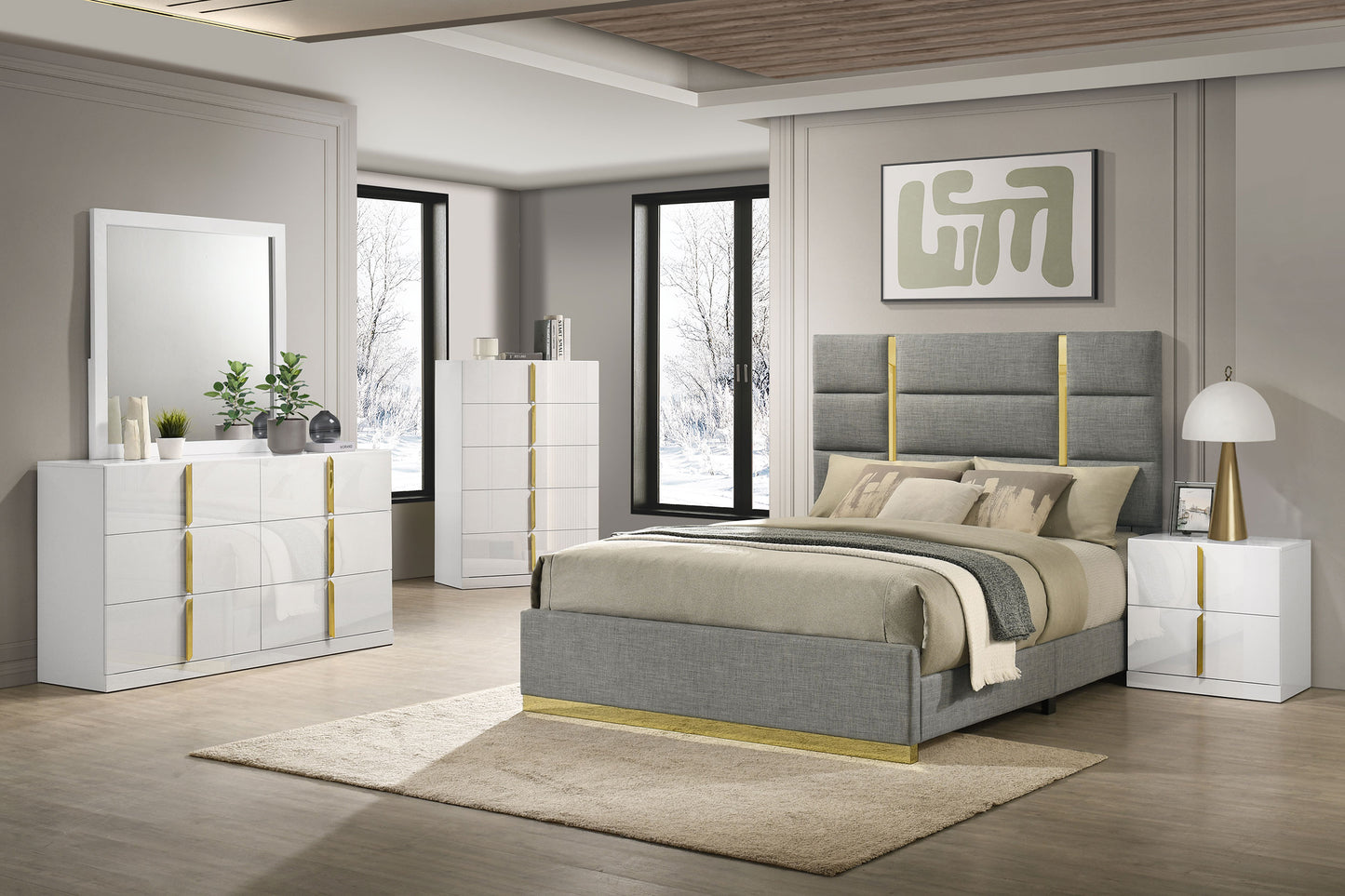 Ines 6-drawer Bedroom Dresser with Mirror White High Gloss
