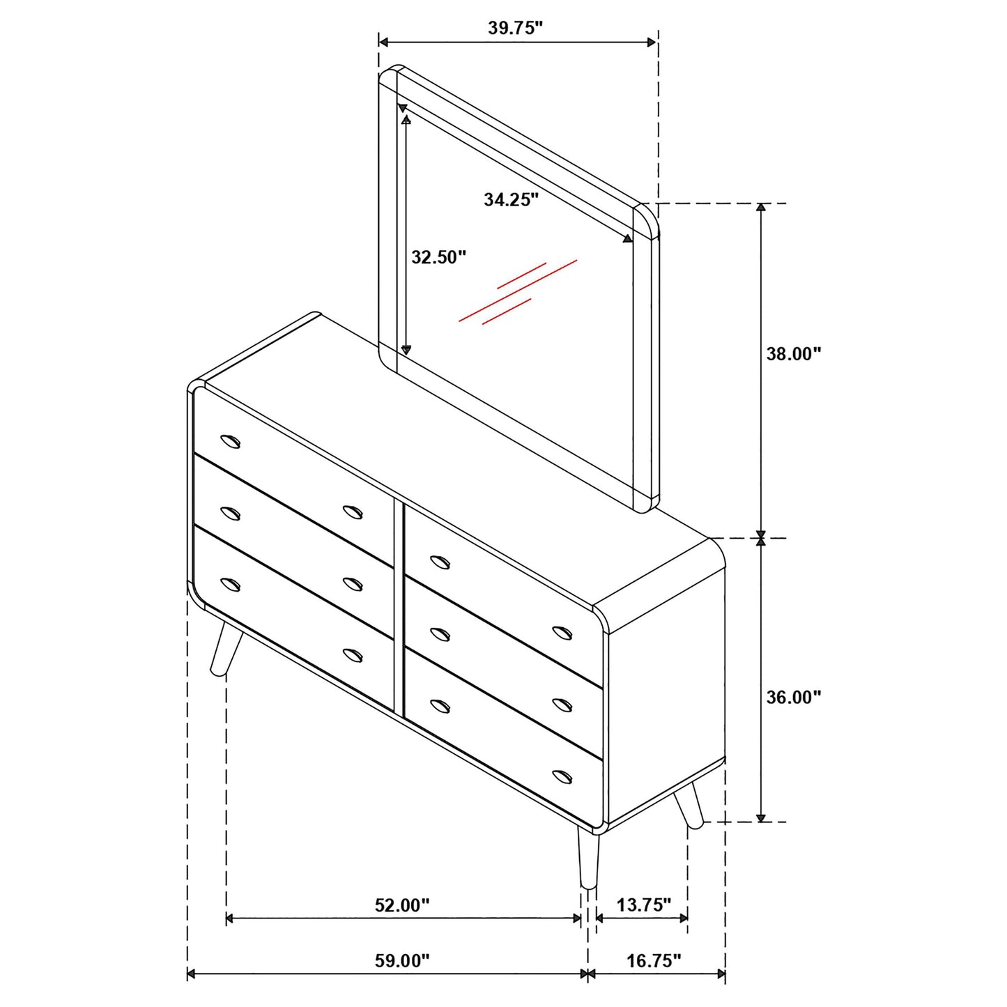 Robyn 6-drawer Bedroom Dresser and Mirror Light Ash