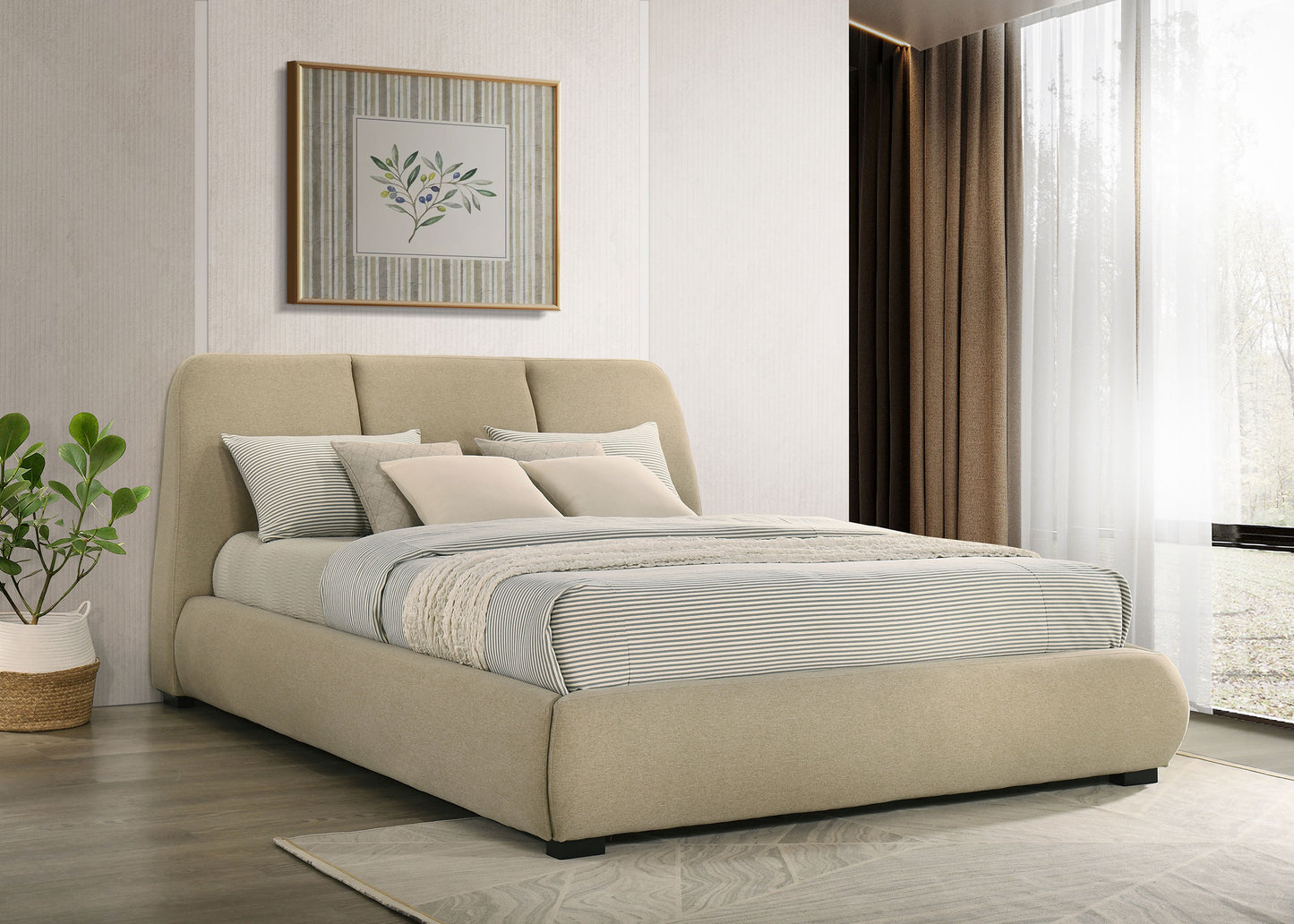 Mokena 46-inch Upholstered California King Platform Bed Brown