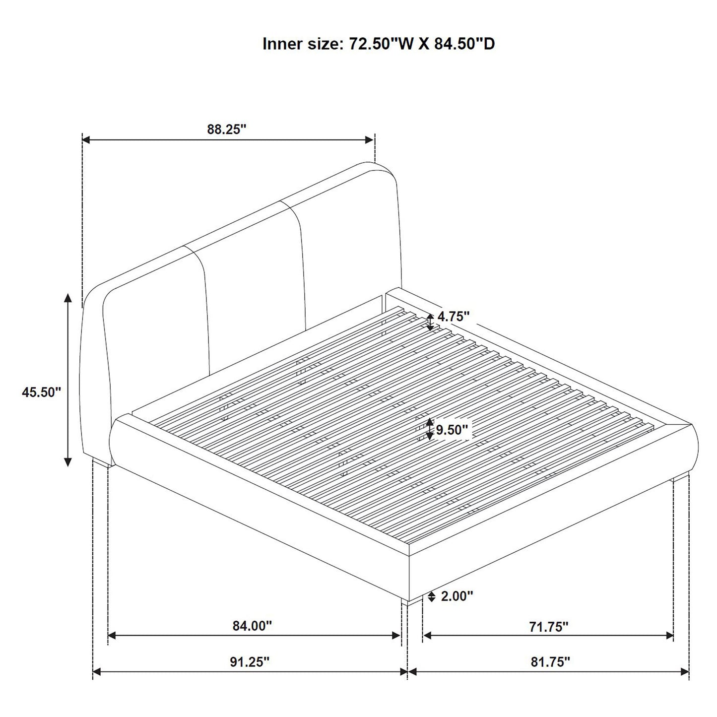 Mokena 46-inch Upholstered California King Platform Bed Brown