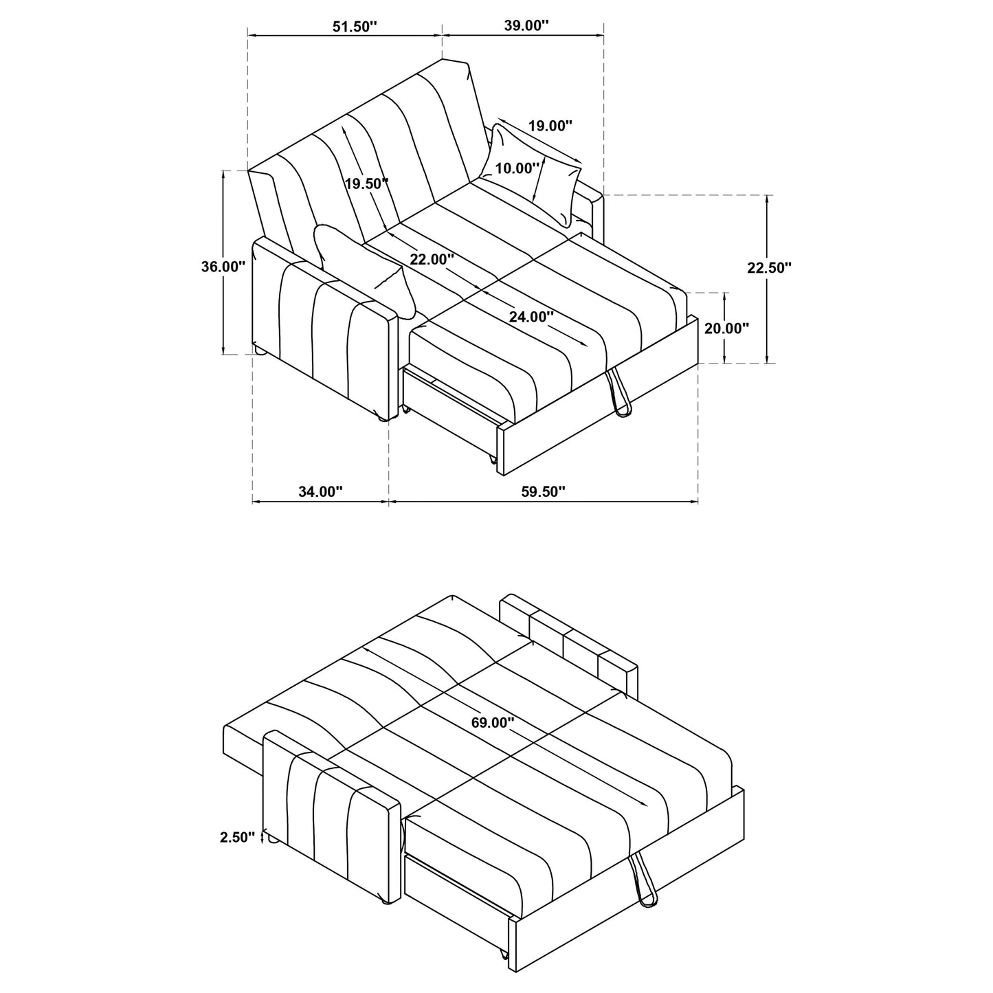 Portland Boucle Upholstered Sleeper Sofa Bed Latte