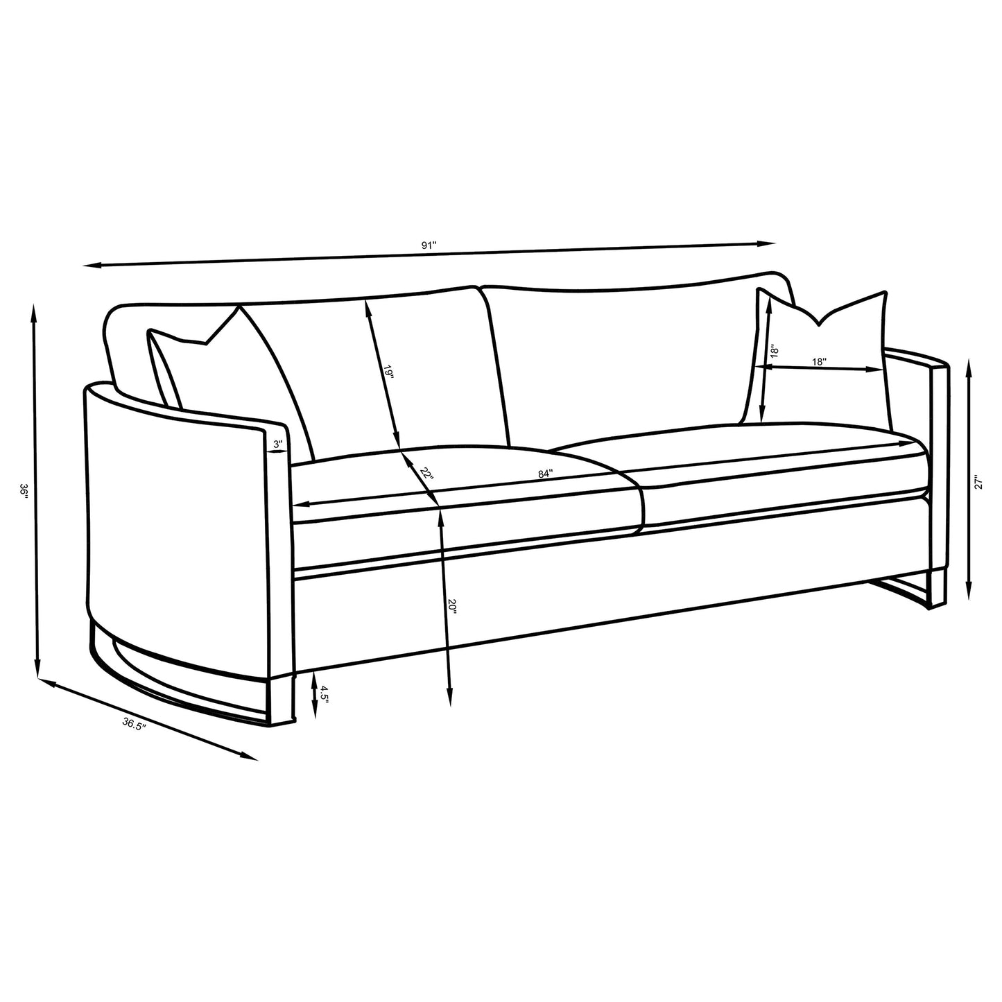 Corliss Upholstered Curved Track Arm Sofa Camel