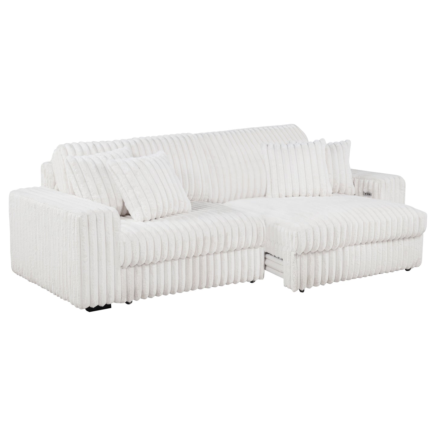 Jacana Corduroy Upholstered Dual Power Chaise Sofa Ivory