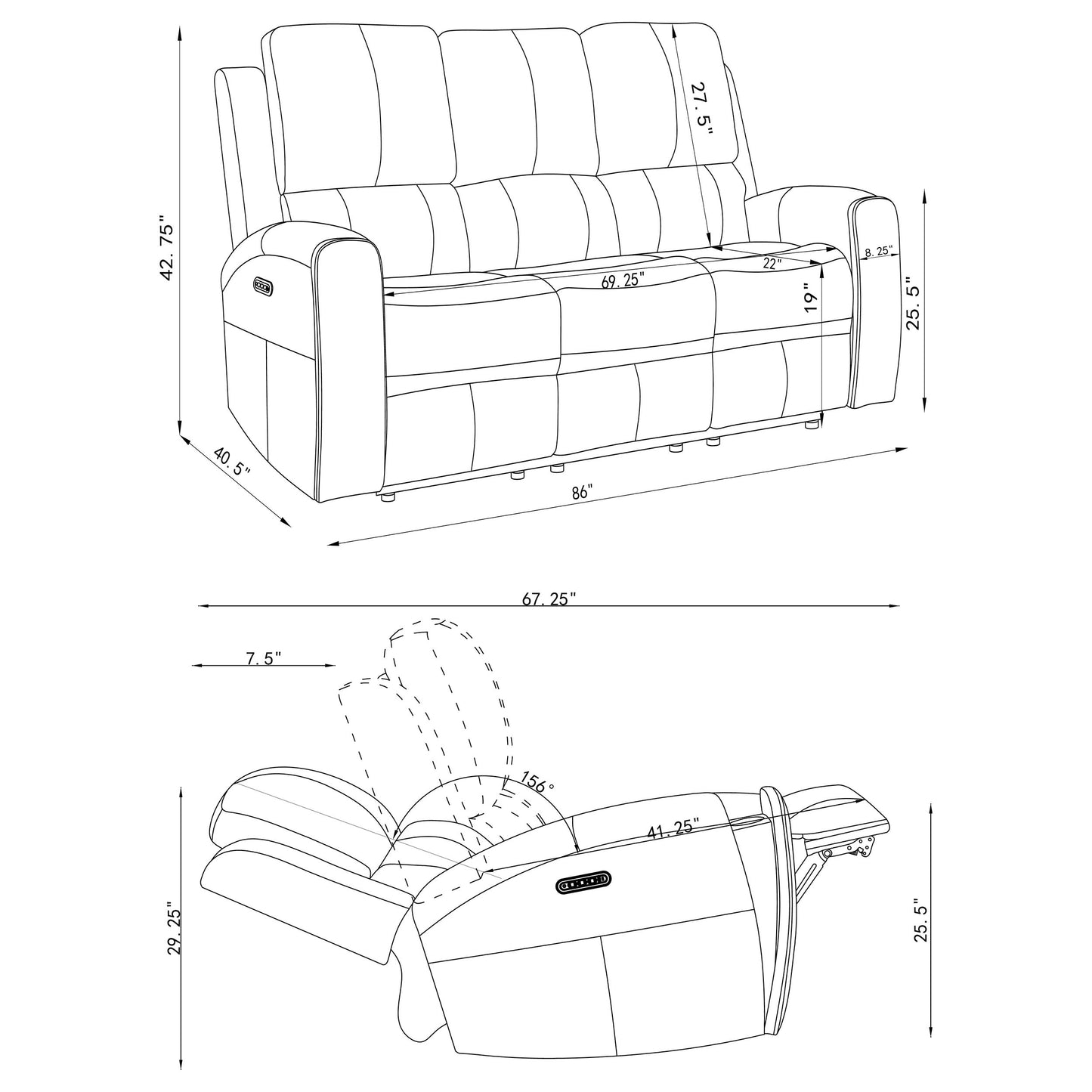 Brickston 2-piece Triple Power Reclining Sofa Set Grey