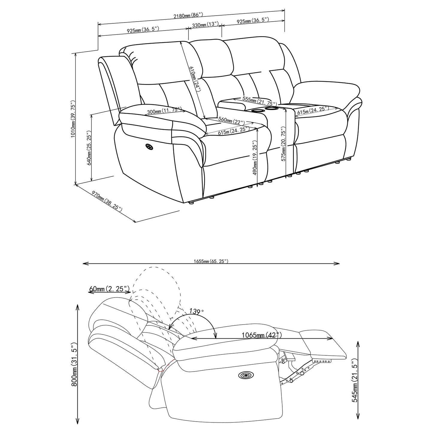 Bahrain Upholstered Power Loveseat Charcoal